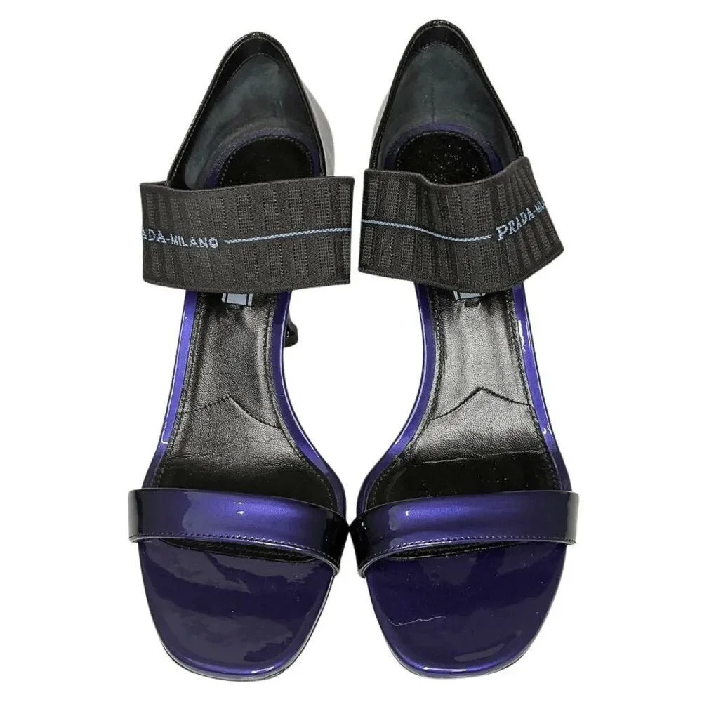 Prada Patent Leather Elastic Strap Sandals 93mm Heel Giacinto Size 39 Open Toe